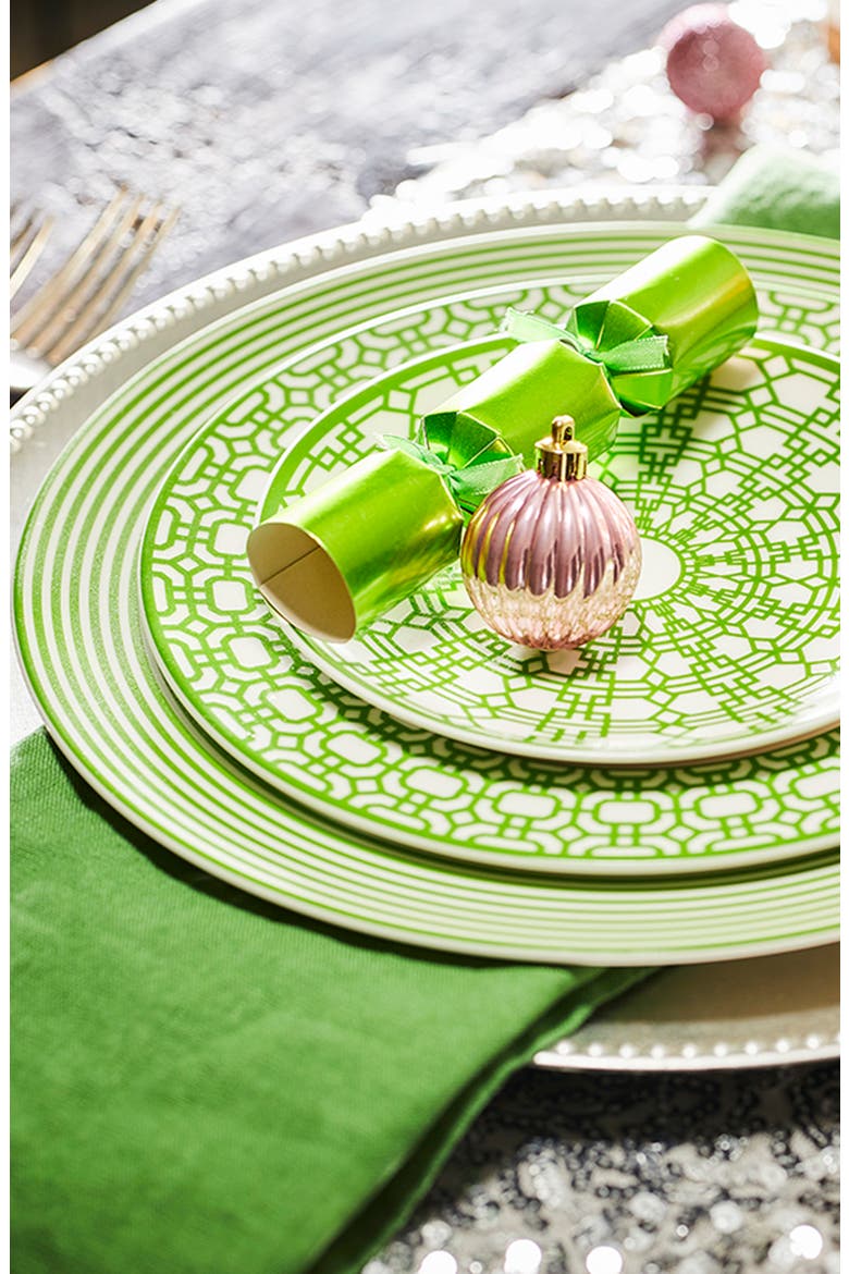 Newport Verde Stripe Dinner Plate - Porcelain - Set 4, Alternate, color, GREEN