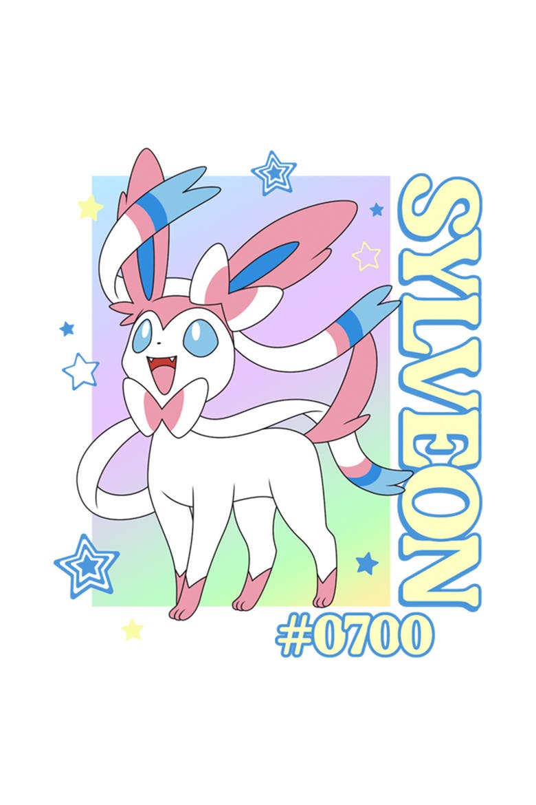 Girls' Colorful Sylveon Stars Graphic T-Shirt, Alternate, color, White