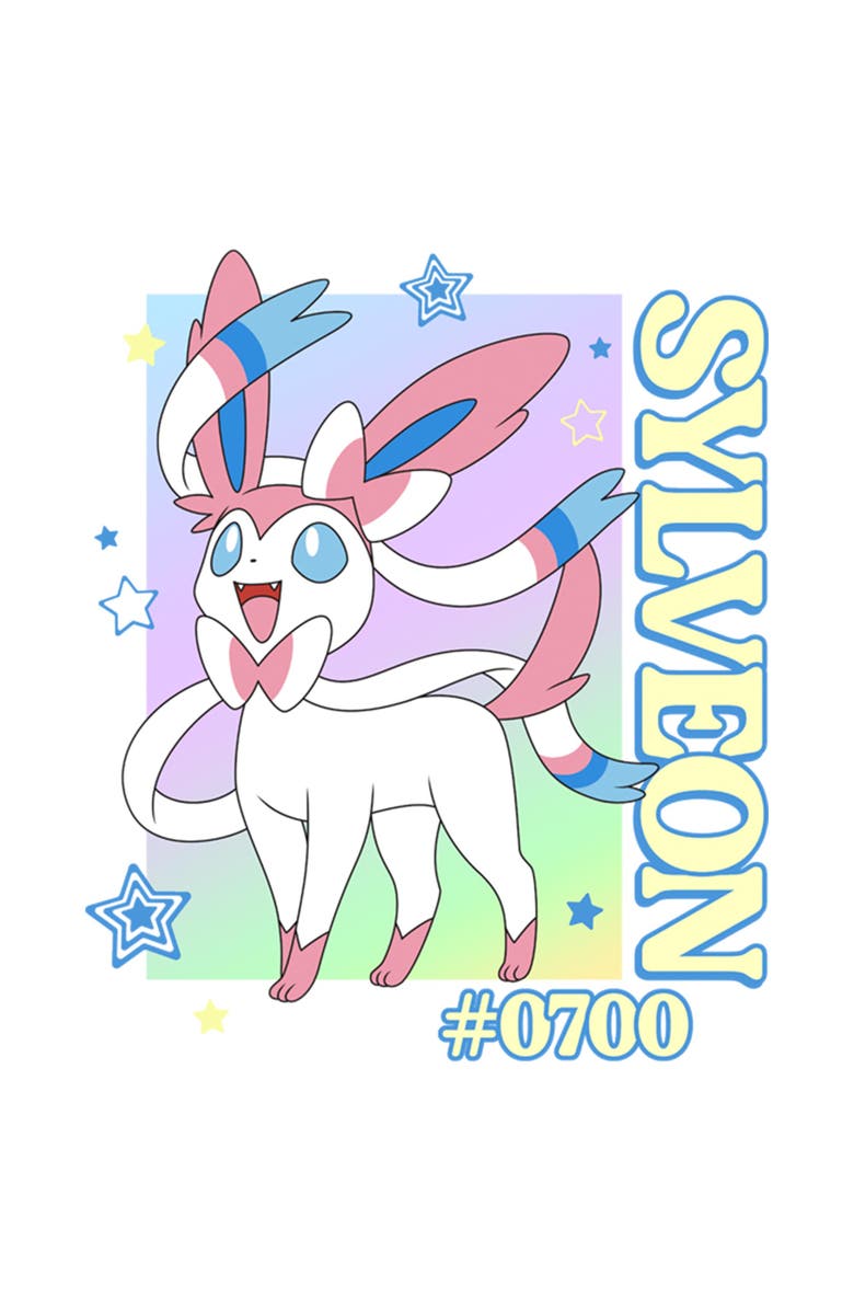 POKEMON Girl's Pokemon Colorful Sylveon Stars Graphic T-Shirt, Alternate, color, White