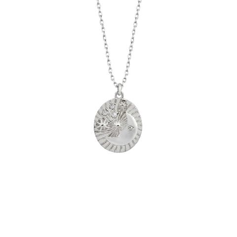 Moon Embossed Silhouette Sterling Silver Medal Necklace