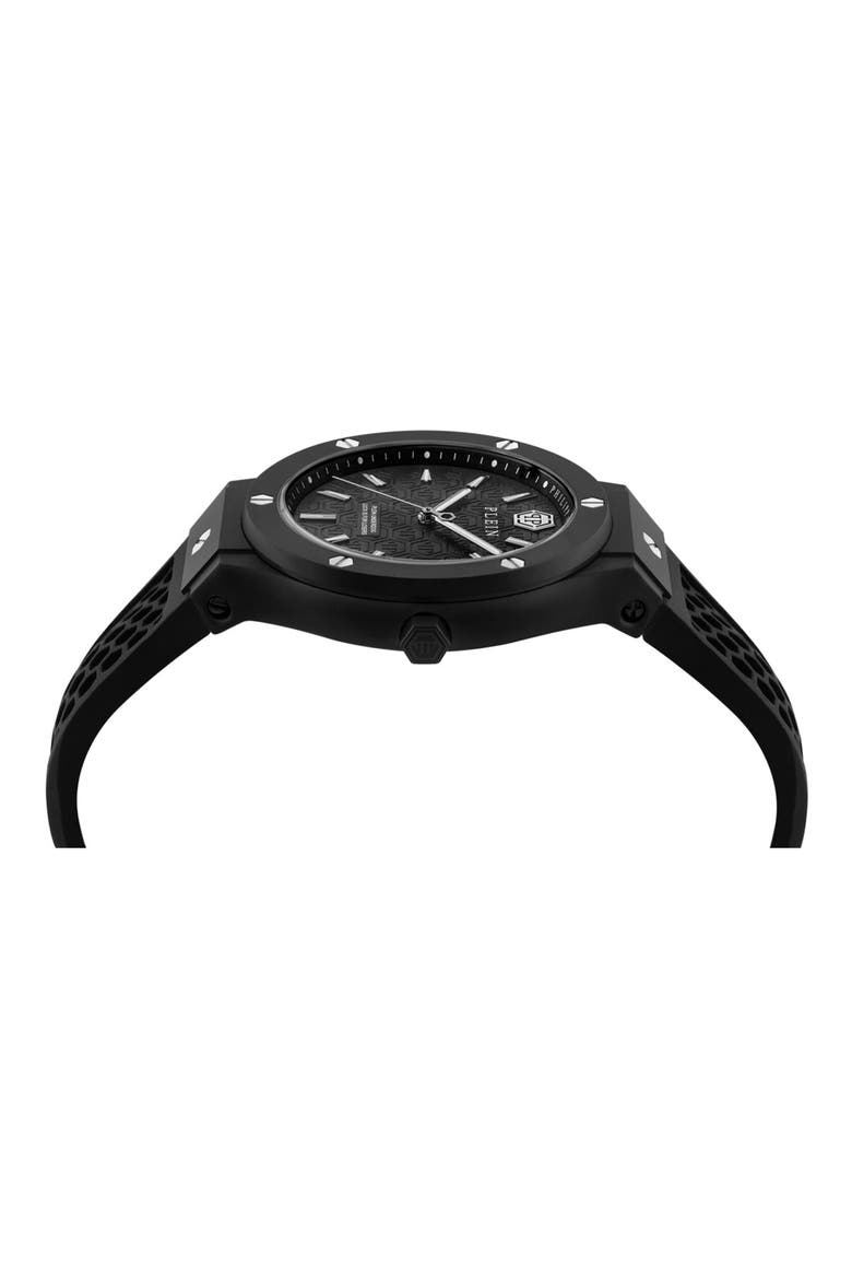 Plein Underdog Silicone Strap Watch, Alternate, color, BLACK
