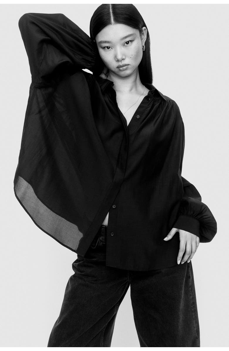 H&M Gathered Blouse, Alternate, color, Black