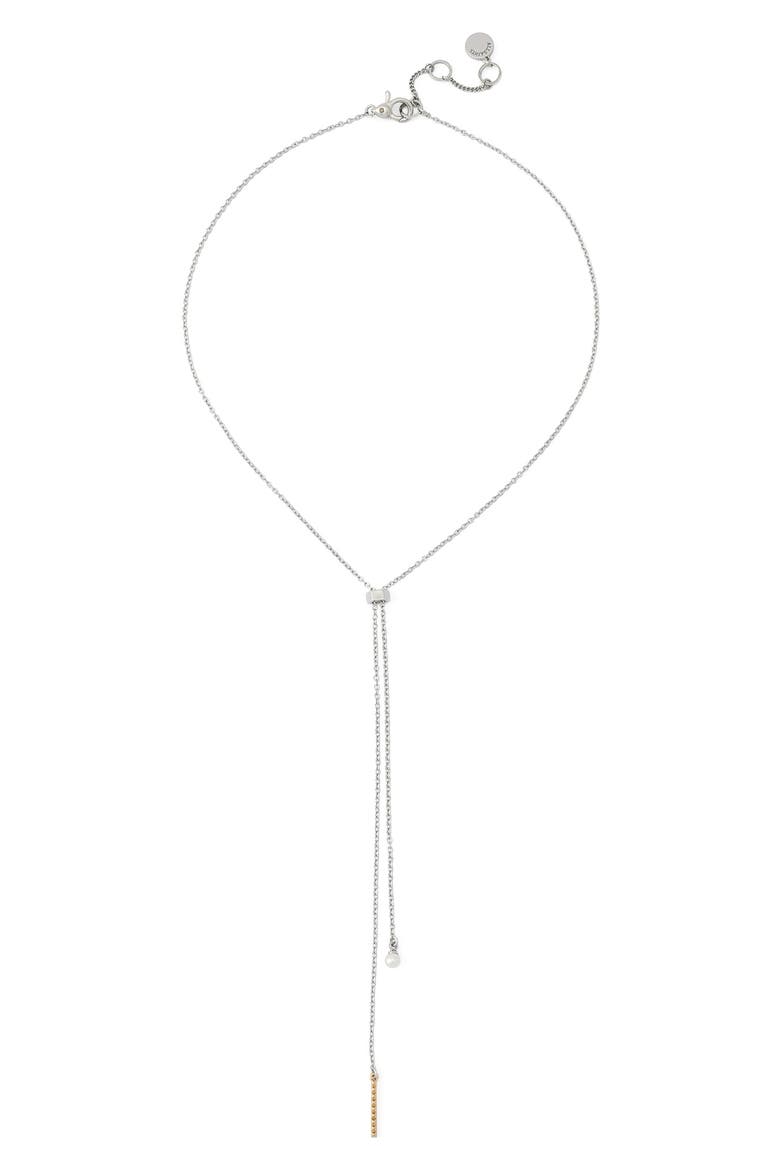 Chain & Faux Pearl Y-Necklace, Alternate, color, SHINY RHODIUM
