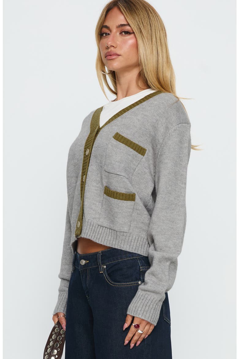 Atira Contrast Knit Cardigan, Alternate, color, GREY