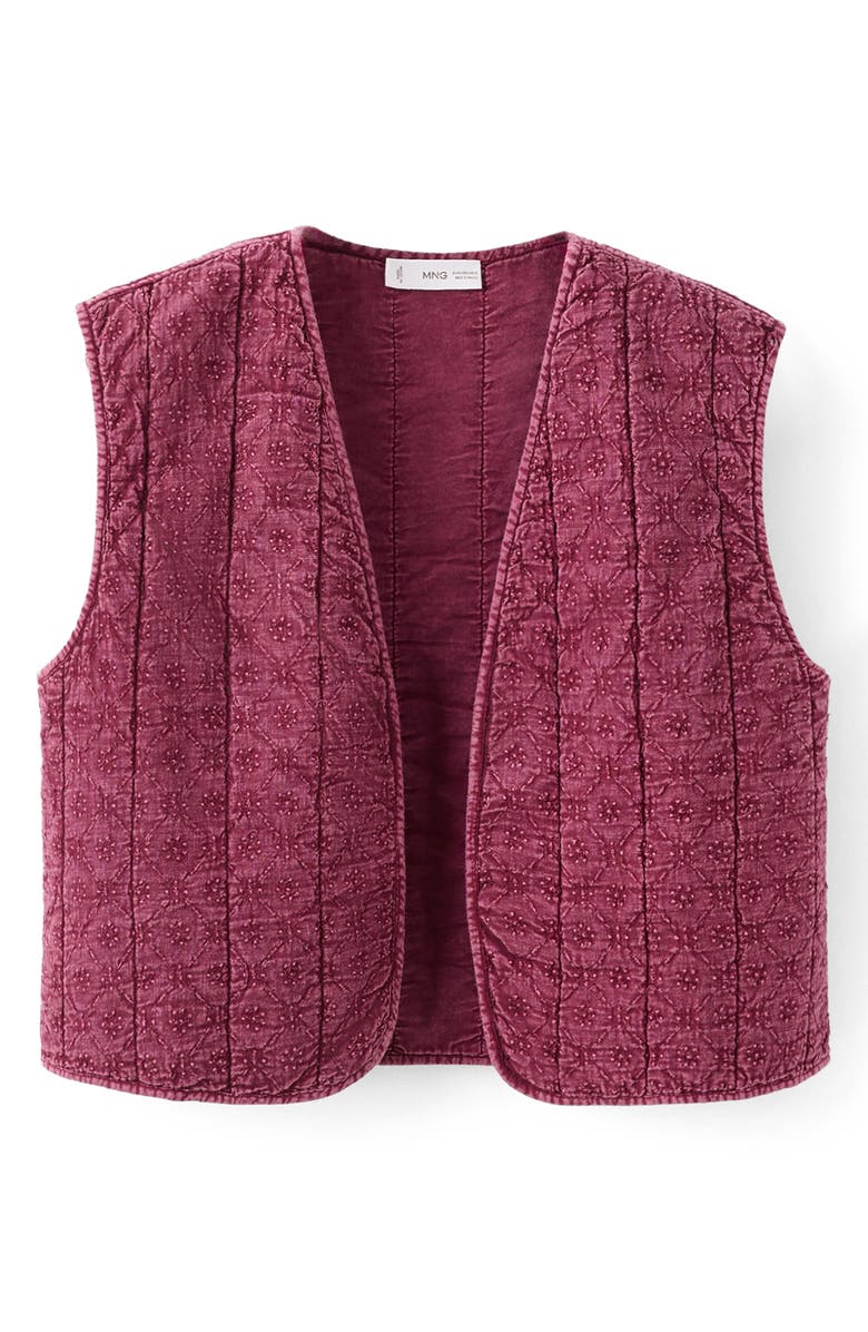 MANGO TEEN Embroidered Quilted Vest, Alternate, color, Burgundy