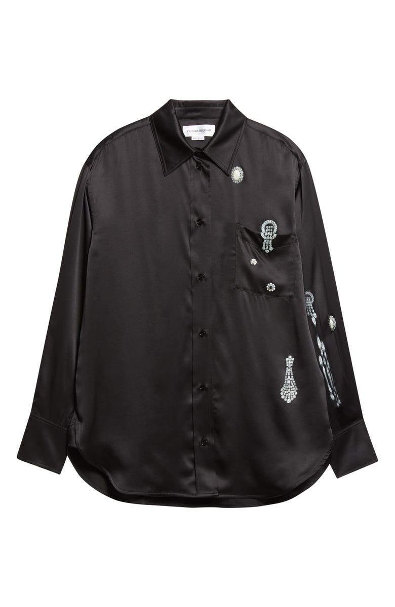 Victoria Beckham Crystal Print Silk Pajama Shirt, Alternate, color, Black