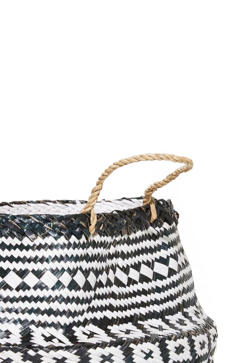 Black Wood Handmade Patterned Storage Basket with Handles - Set of 2, Alternate, color, BLACK
