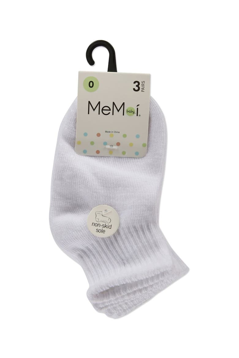 3 Pairs Infant Ribbed Non-Skid Ankle Socks, Alternate, color, White-White-White