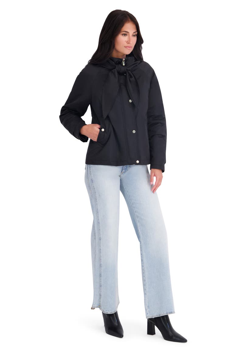 Quilted Satin Jacket with Bow, Alternate, color, BLACK