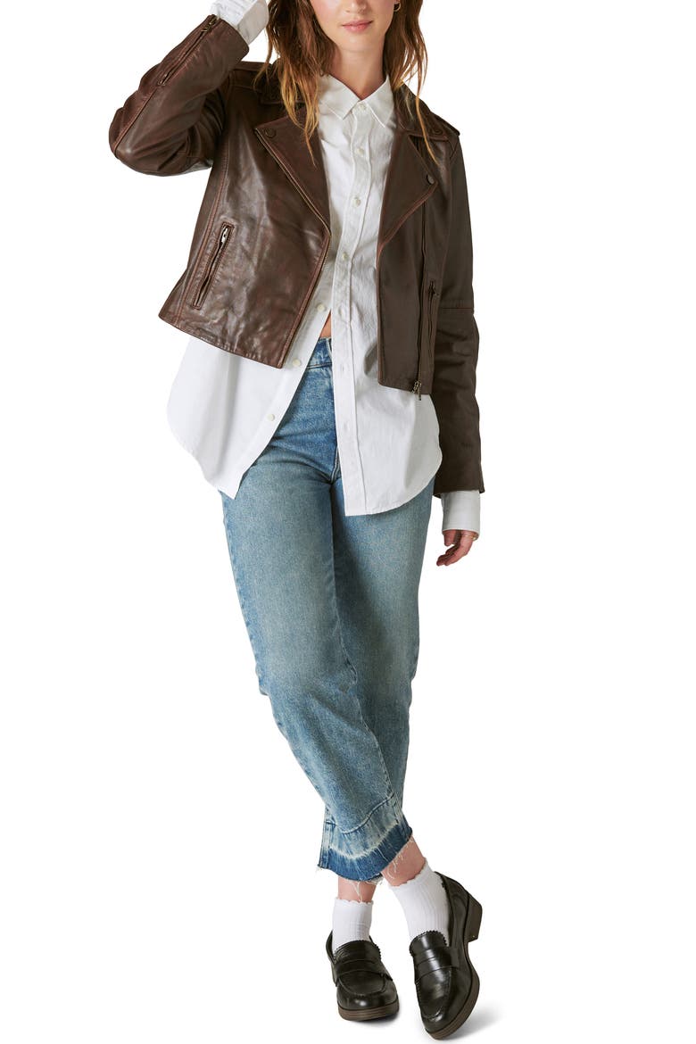 Leather Moto Jacket, Alternate, color, CHESTNUT