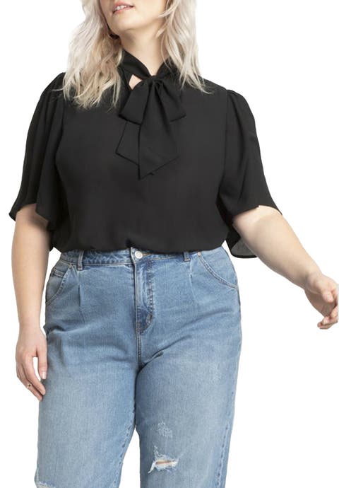 Bow Blouse With Flutter Sleeve (Plus Available)
