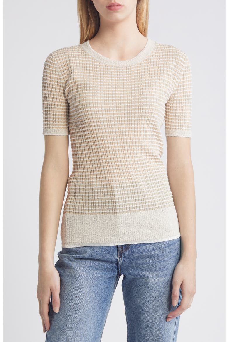 Kilee Stripe Short Sleeve Sweater, Main, color, TAUPE