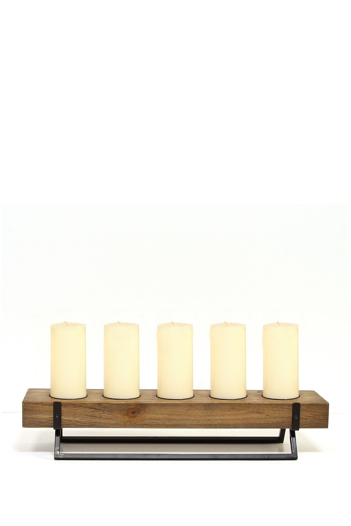STRATTON HOME DECOR Natural Wood/Black Rustic Candle Holder Centerpiece ...