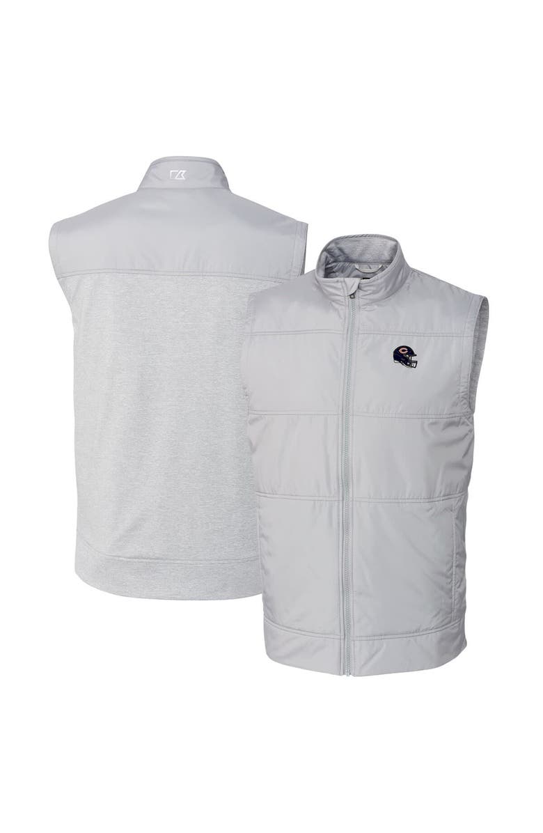 Cutter & Buck Men's Cutter & Buck  Silver Chicago Bears Helmet Stealth Hybrid Quilted Windbreaker Full-Zip Vest, Main, color, 