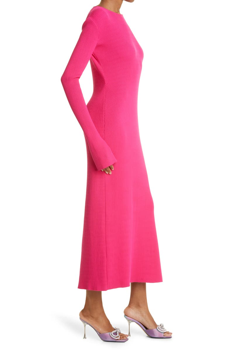 Mach & Mach Crystal Bow Ribbed Cutout Long Sleeve Sweater Dress, Alternate, color, 