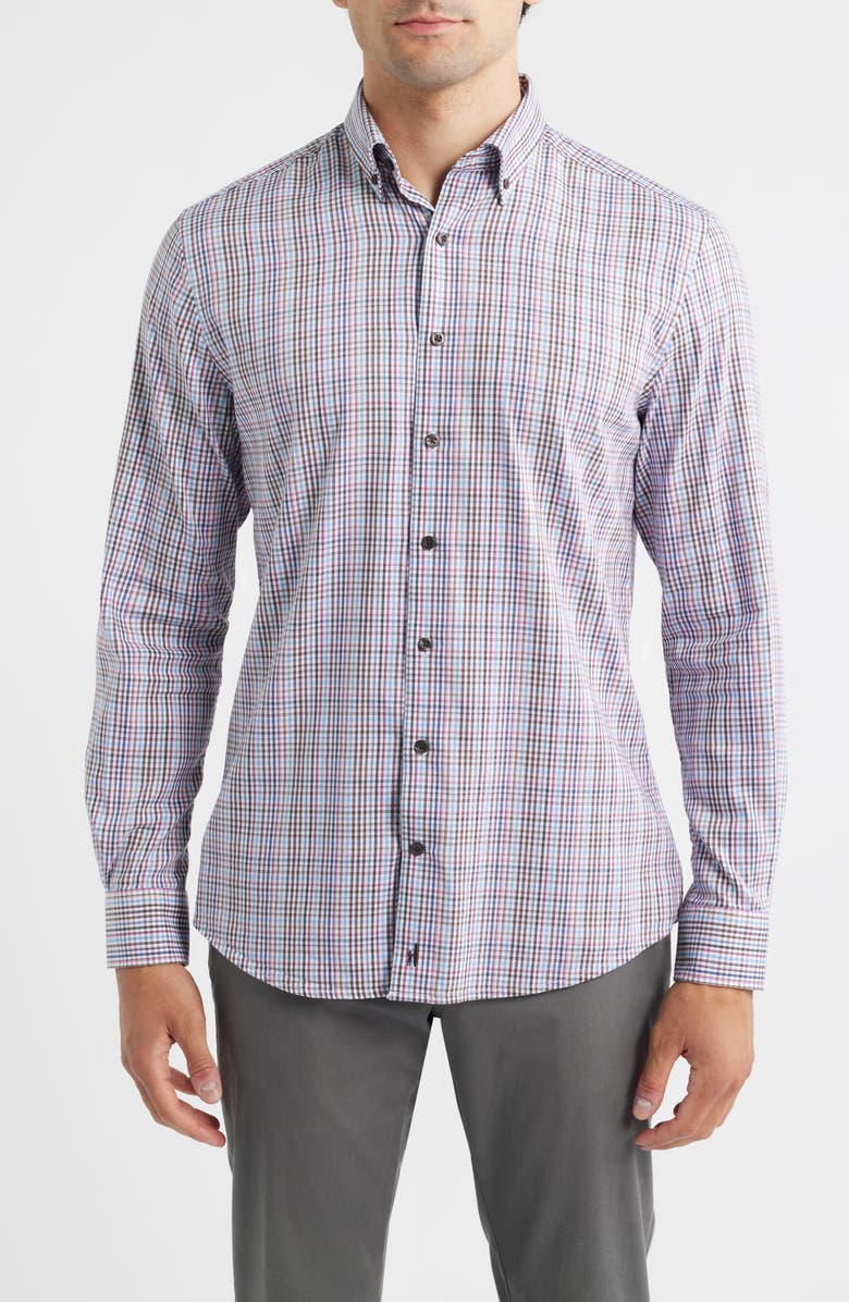 johnnie-O Adelson Check Button-Down Shirt, Main, color, Coffee