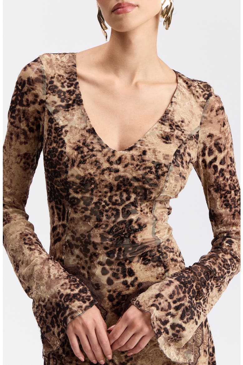 Asymmetrical Lace Trim Burnout Midi Dress, Alternate, color, BURNOUT CHEETAH