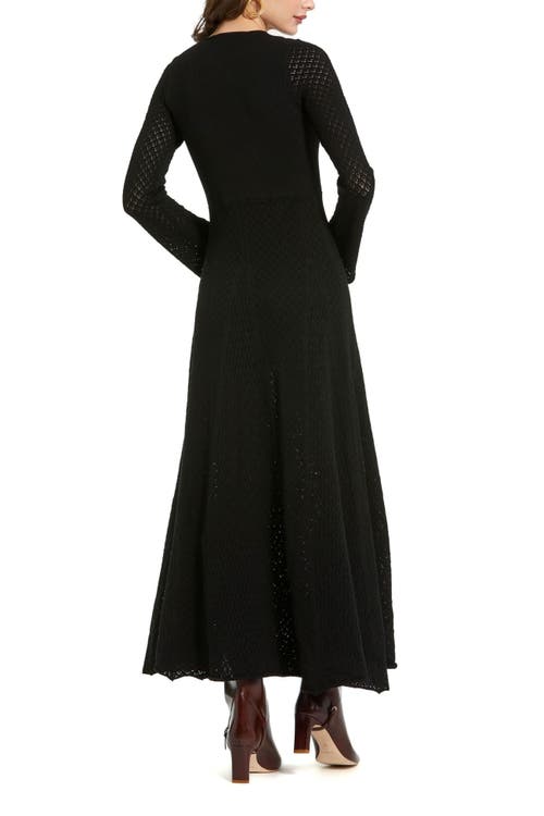 Mac Duggal Scoop Neck Long Sleeve Knit Maxi Dress In Black