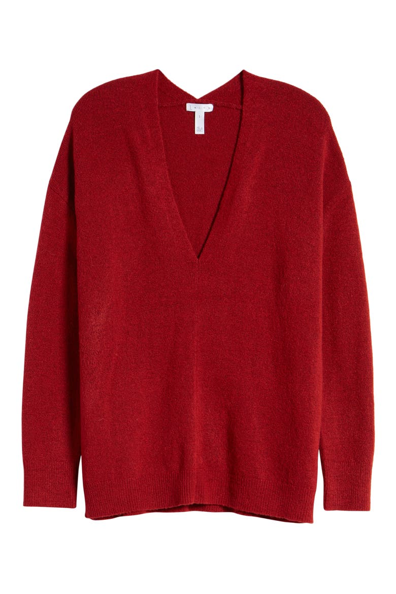 Cozy V-Neck Sweater, Alternate, color, RED CHILI