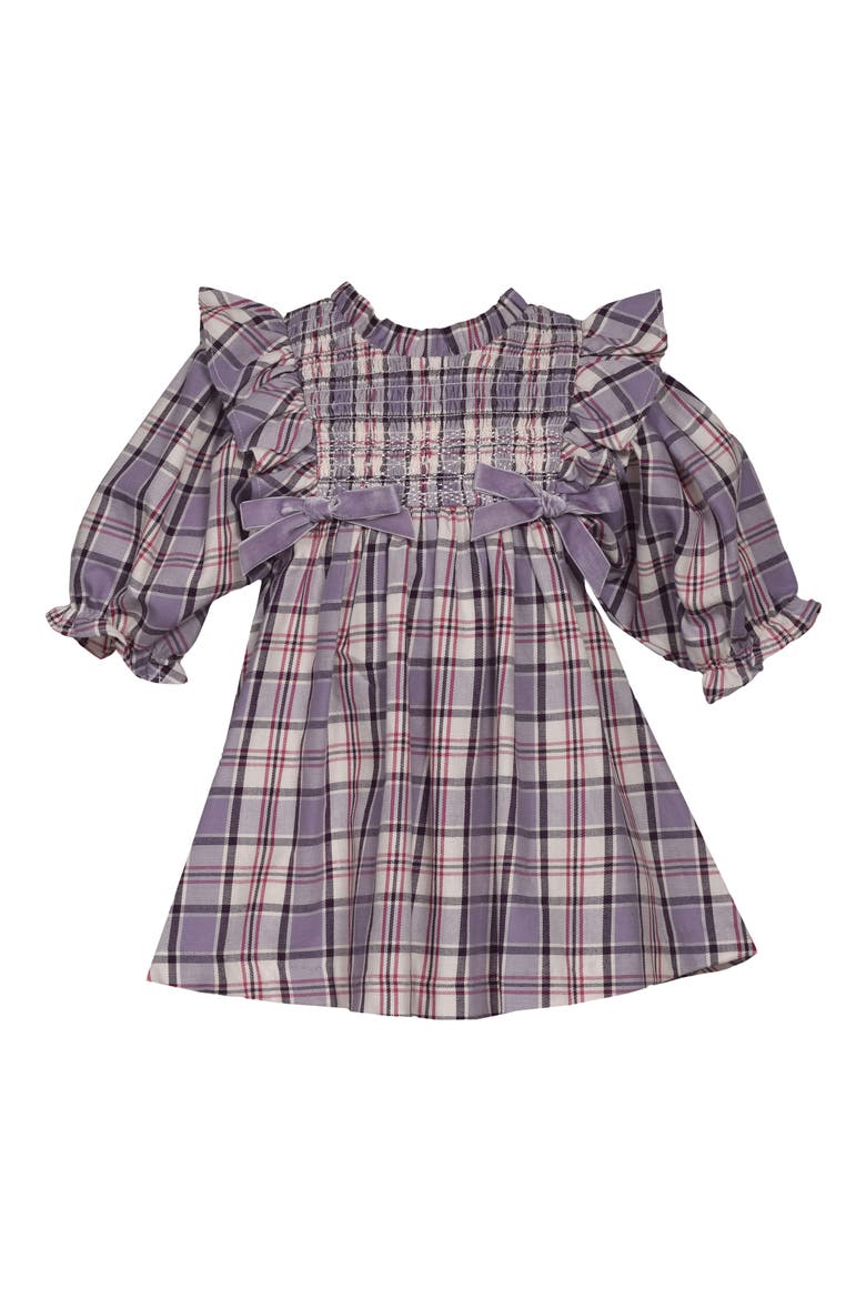 Plaid Smocked Party Dress, Main, color, PLUM