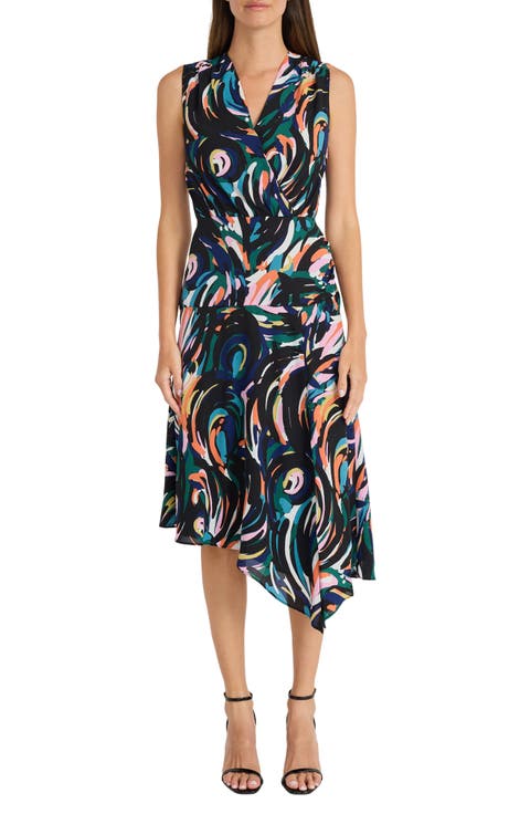 Abstract Print Asymmetric Dress