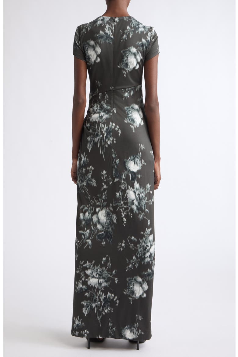 Peony Print Draped Jersey Dress, Alternate, color, WHITE/ CARBON