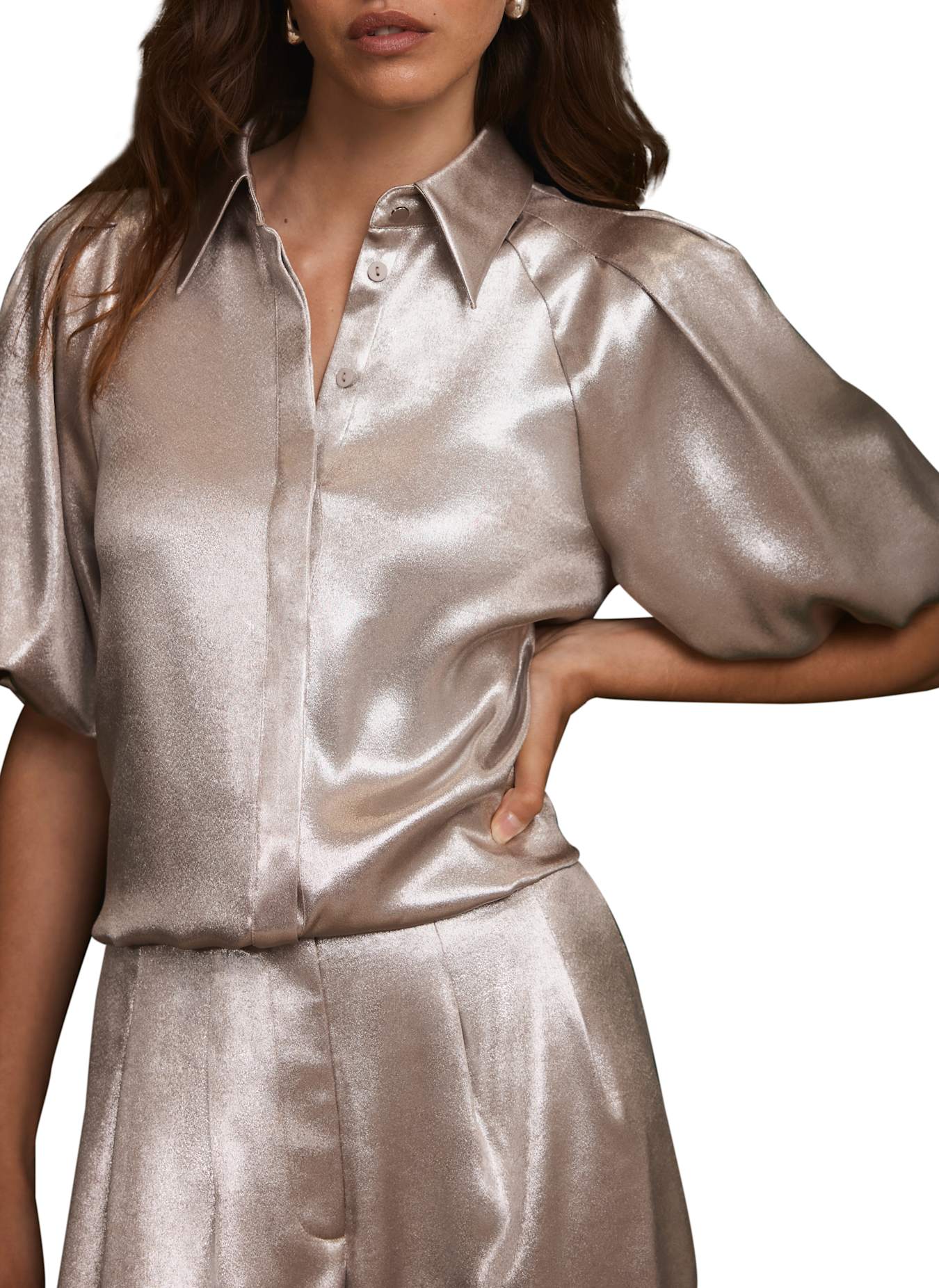 Metallic Puff Sleeve Shirt - image 2