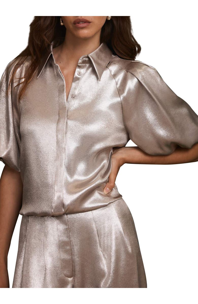 MINT VELVET Metallic Puff Sleeve Shirt, Alternate, color, Gold