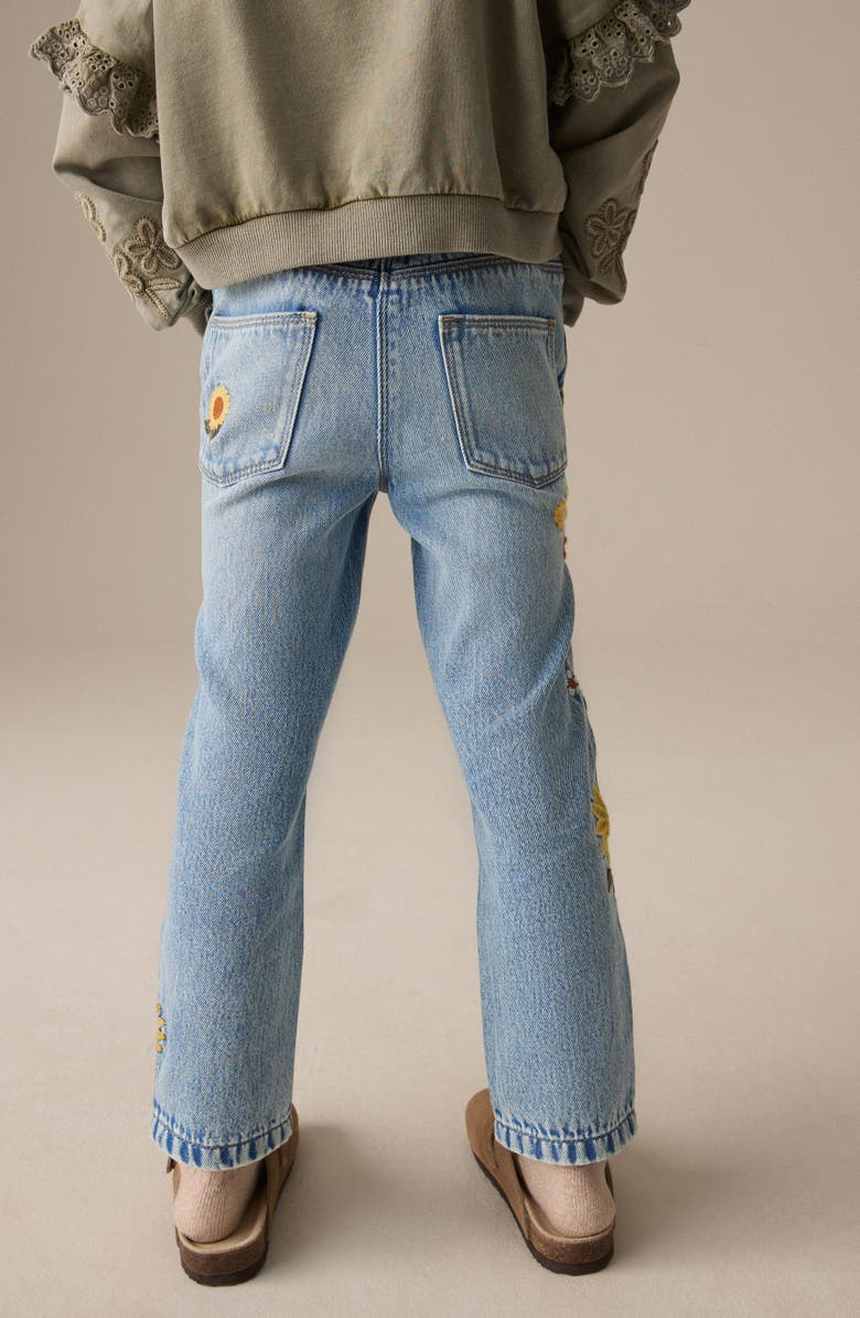 NEXT Kids' Sunflower Embroidered Straight Leg Jeans, Alternate, color, Blue