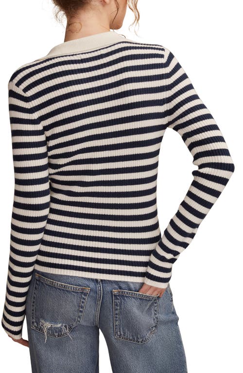 Lucky Brand Stripe Johnny Collar Cardigan In Black