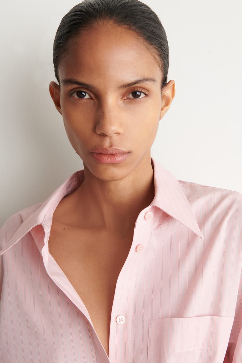 Striped Cotton Shirt, Alternate, color, PINK / STRIPED