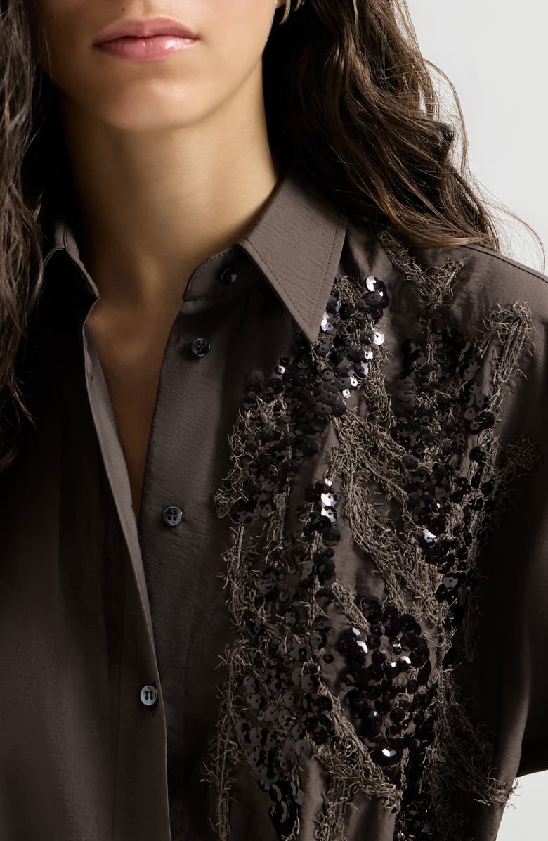 Brunello Cucinelli Dress with dazzling seabed embroidery, Alternate, color, Brown