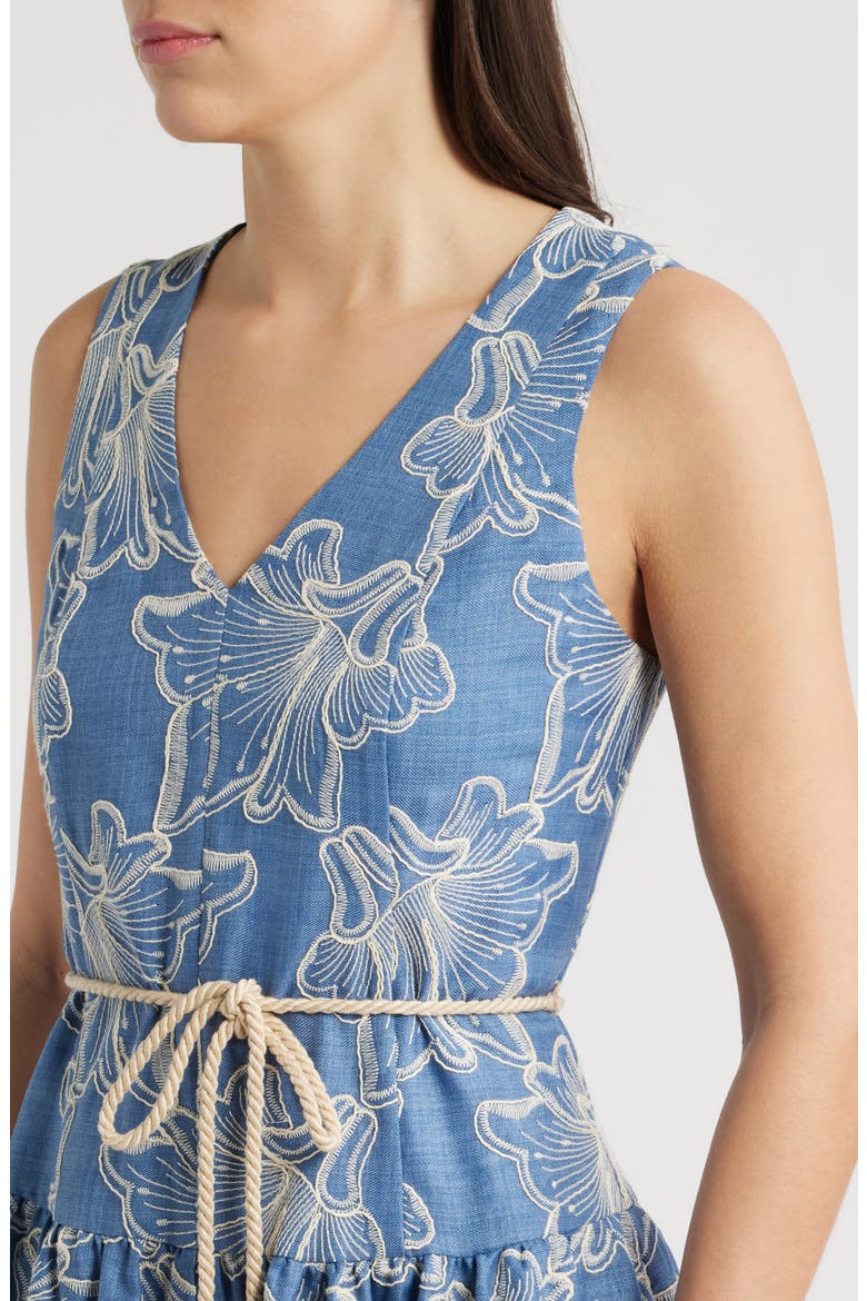 Floral Embroidery Sleeveless Midi Dress, Alternate, color, BLUE MULTI