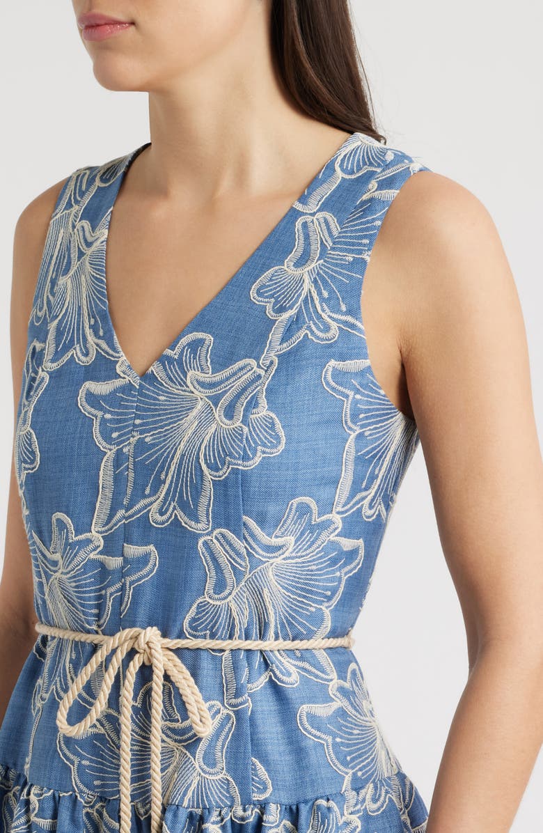 Julia Jordan Floral Embroidery Sleeveless Midi Dress, Alternate, color, Blue Multi