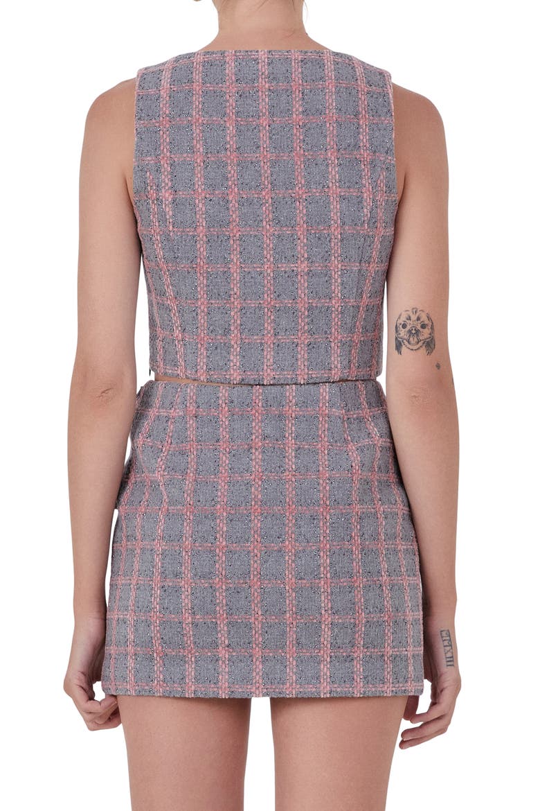 Tweed Button Sleeveless Crop Top, Alternate, color, GREY