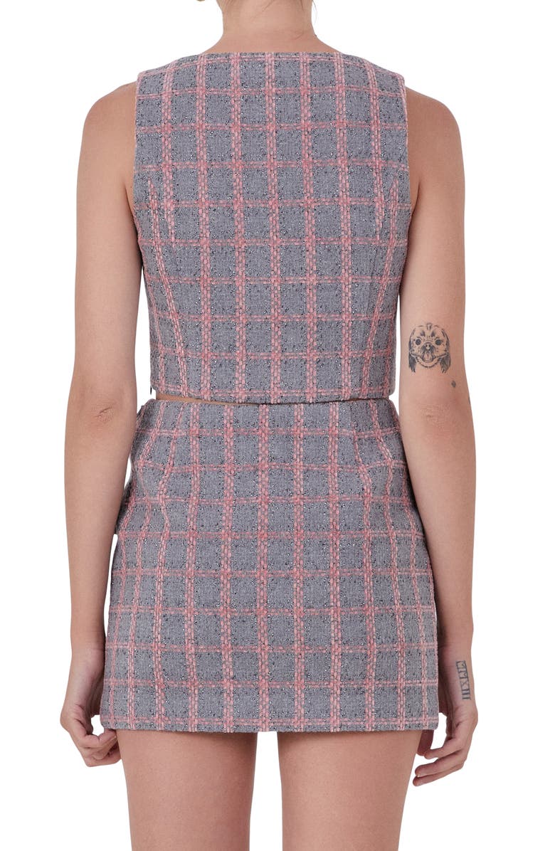 Endless Rose Tweed Button Sleeveless Crop Top, Alternate, color, Grey