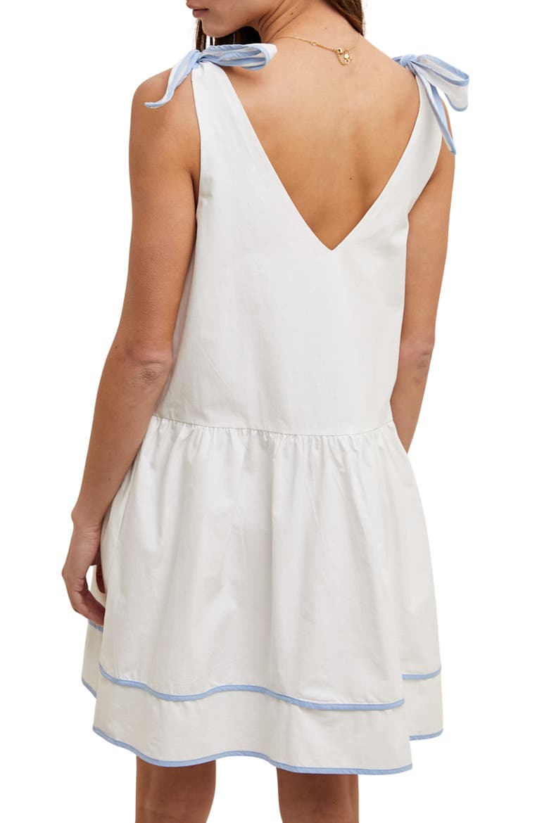 Contrast Bow Tiered Cotton Babydoll Dress, Alternate, color, WHITE/ SKY