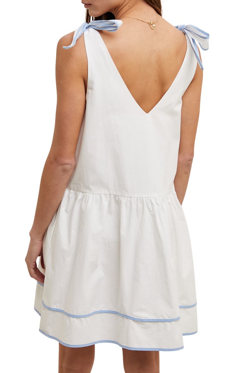 WISHLIST Contrast Bow Tiered Cotton Babydoll Dress, Alternate, color, White/ Sky