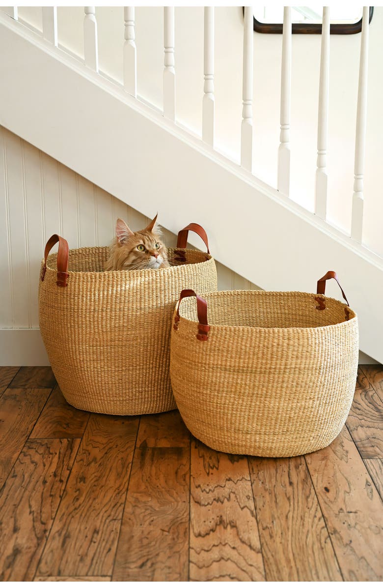 African Modern Set of Two Large Nesting Storage Baskets, Alternate, color, Chestnut