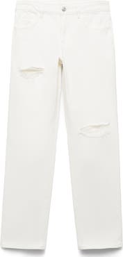 MANGO TEEN Ripped Low Rise Straight Leg Jeans