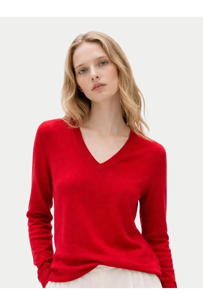 Timeless Cashmere V-Neck Sweater, Alternate, color, chili pepper