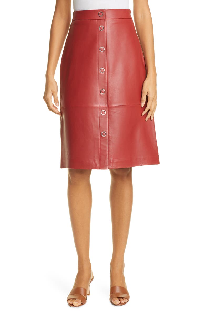 Ted Baker London Snap Front Leather Pencil Skirt, Main, color, 