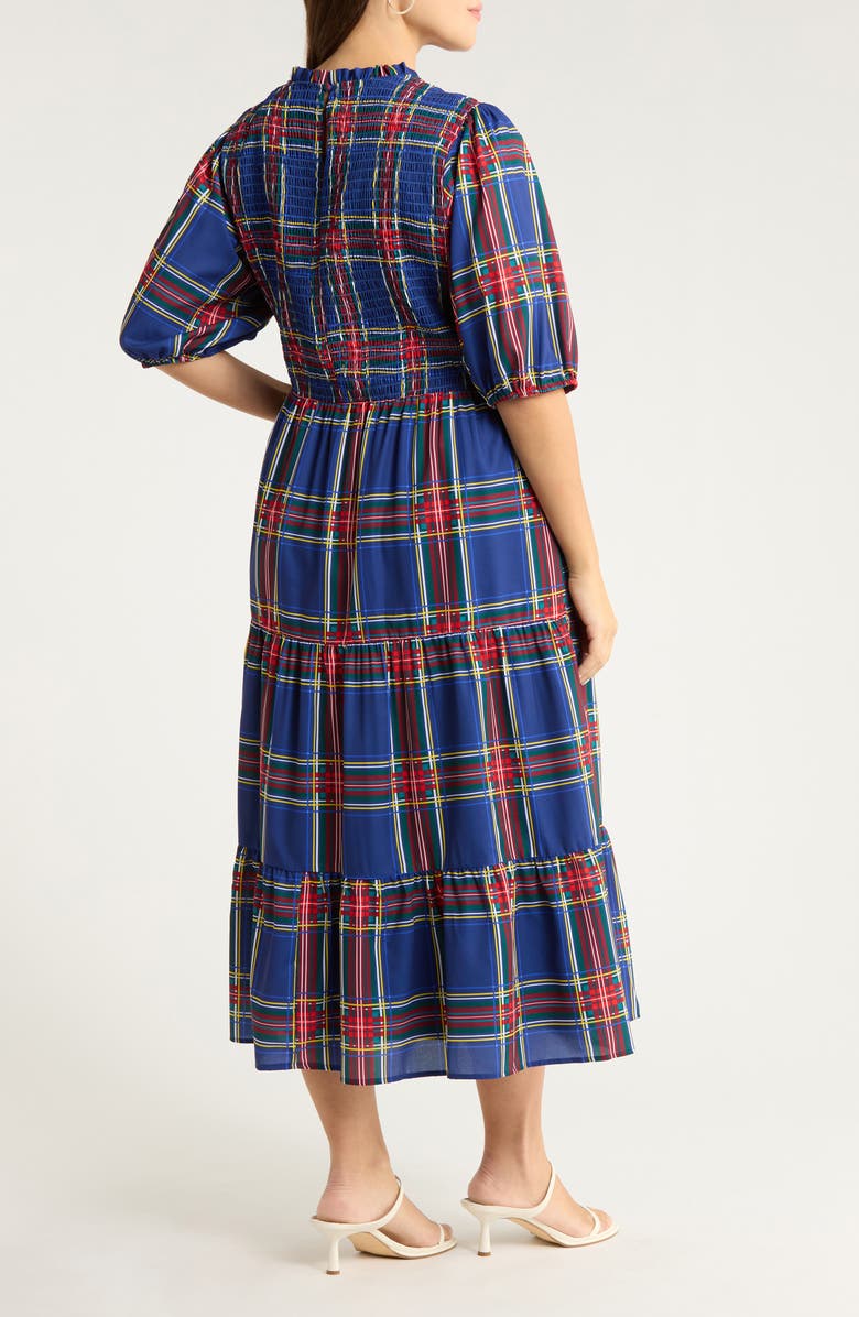 SUGARLIPS Lakeview Plaid Smocked Tiered Maxi Dress, Alternate, color, Navy-Plaid