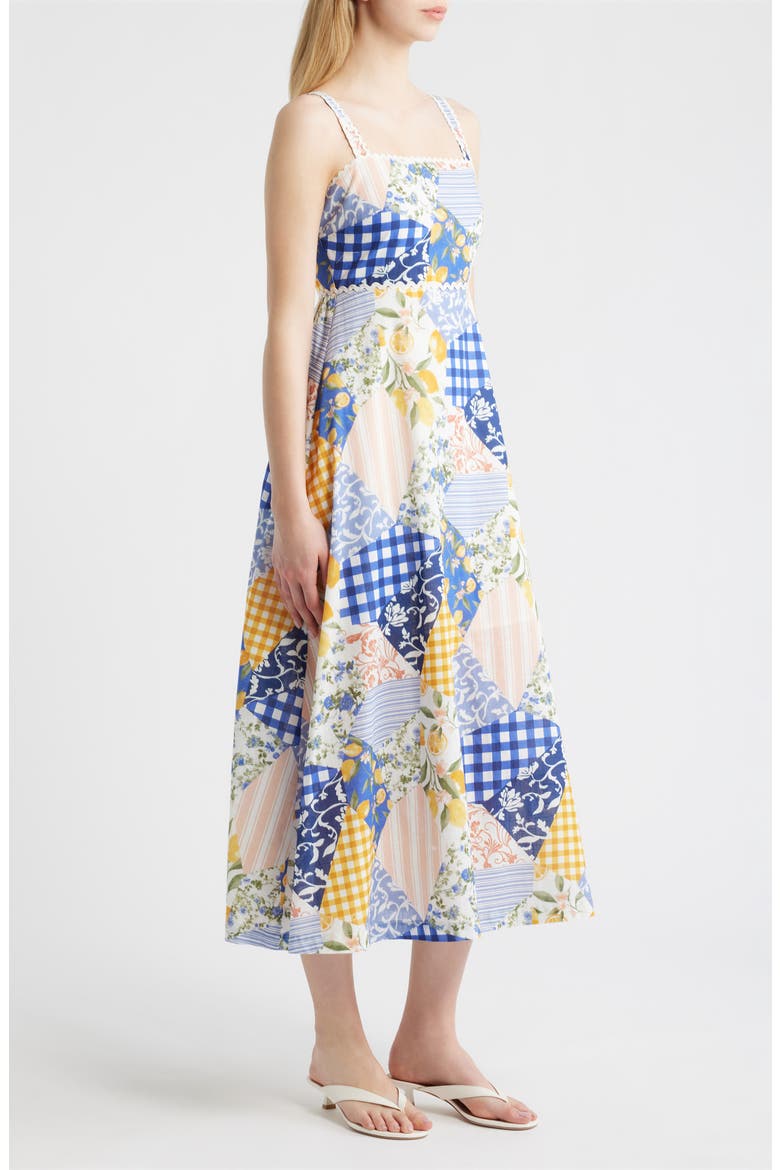 Patchwork Print Cotton Midi Dress, Alternate, color, OFF WHITE MULTI