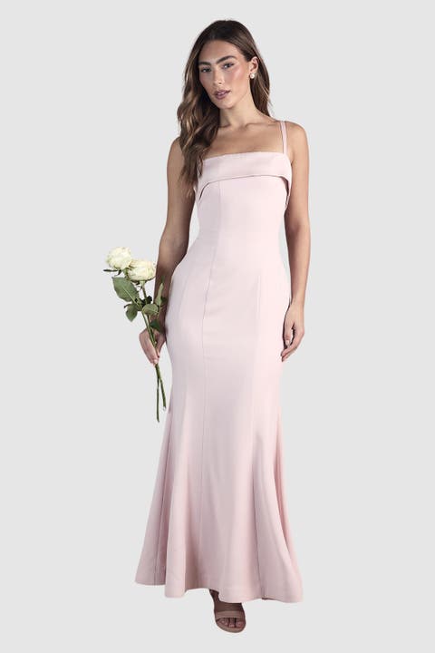 Strappy Square Neck Satin Maxi Dress