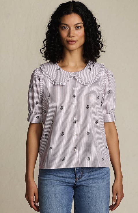 Easy Care Puff Sleeve Statement Collar Shirt