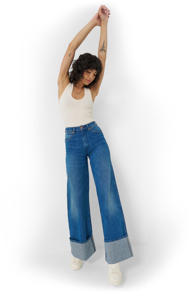 Wrangler High Waist Cuffed Wide Leg Jeans, Alternate, color, Rodeo Ridge