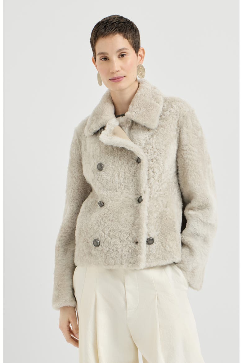 Fuzzy shearling pea coat, Main, color, Ivory