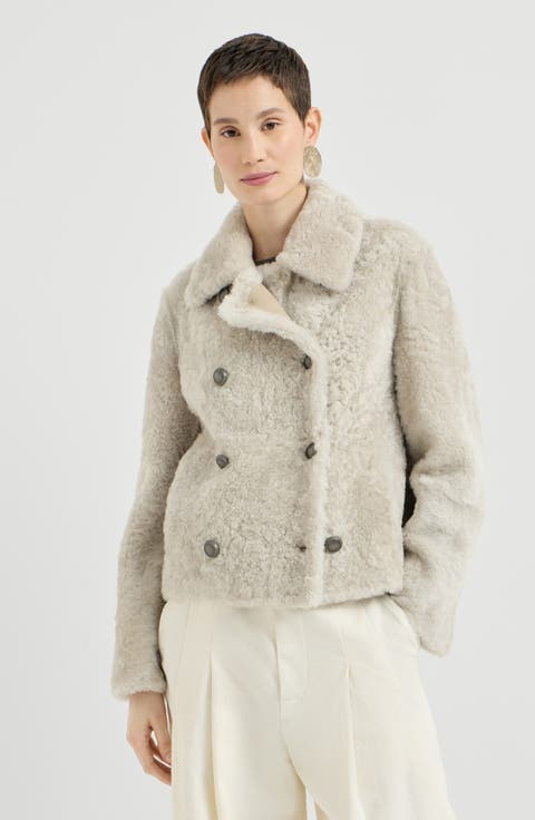 Fuzzy shearling pea coat