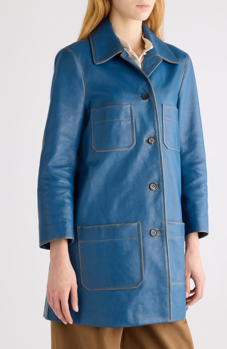 Chloé Patine Leather Car Coat, Alternate, color, Stellar Blue